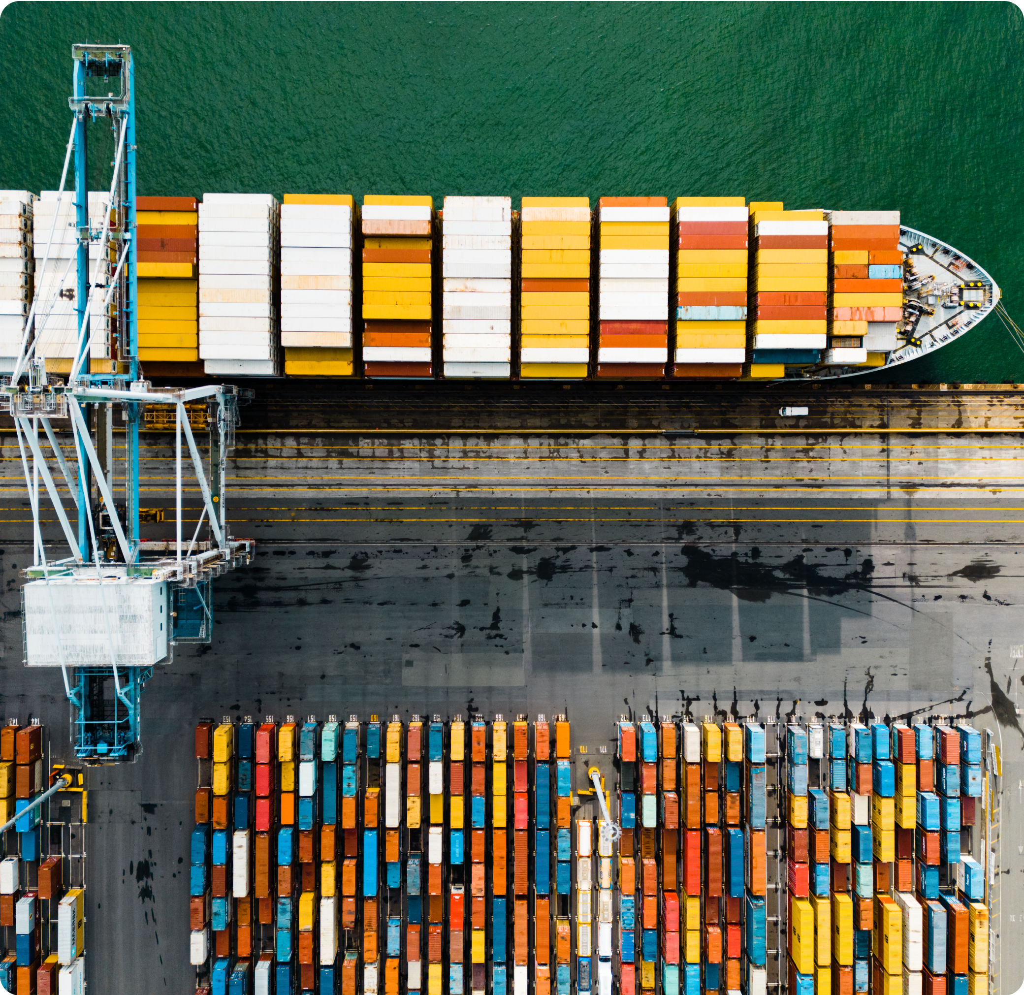 Marine cargo and port with containers